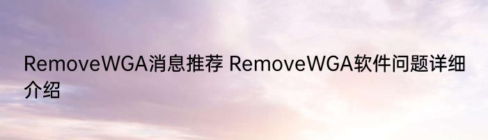 RemoveWGA消息推荐 RemoveWGA软件问题详细介绍