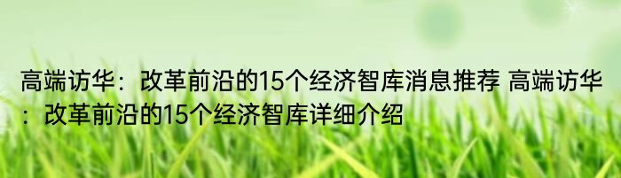 高端访华：改革前沿的15个经济智库消息推荐 高端访华：改革前沿的15个经济智库详细介绍