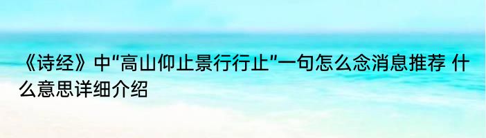 《诗经》中“高山仰止景行行止”一句怎么念消息推荐 什么意思详细介绍