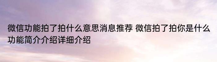 微信功能拍了拍什么意思消息推荐 微信拍了拍你是什么功能简介介绍详细介绍