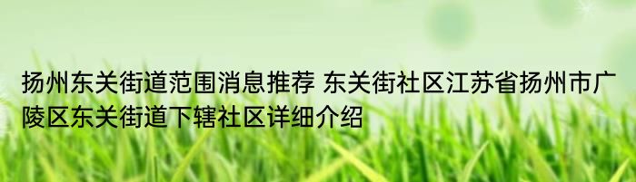 扬州东关街道范围消息推荐 东关街社区江苏省扬州市广陵区东关街道下辖社区详细介绍