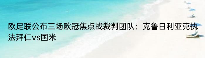 欧足联公布三场欧冠焦点战裁判团队：克鲁日利亚克执法拜仁vs国米