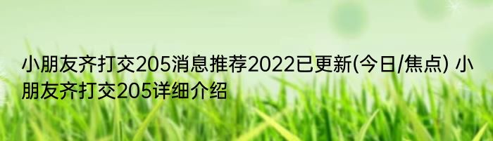 小朋友齐打交205消息推荐2022已更新(今日/焦点) 小朋友齐打交205详细介绍