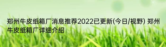 郑州牛皮纸箱厂消息推荐2022已更新(今日/视野) 郑州牛皮纸箱厂详细介绍