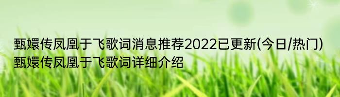 甄嬛传凤凰于飞歌词消息推荐2022已更新(今日/热门) 甄嬛传凤凰于飞歌词详细介绍