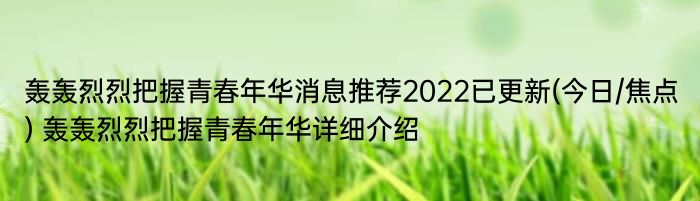 轰轰烈烈把握青春年华消息推荐2022已更新(今日/焦点) 轰轰烈烈把握青春年华详细介绍