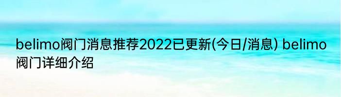 belimo阀门消息推荐2022已更新(今日/消息) belimo阀门详细介绍