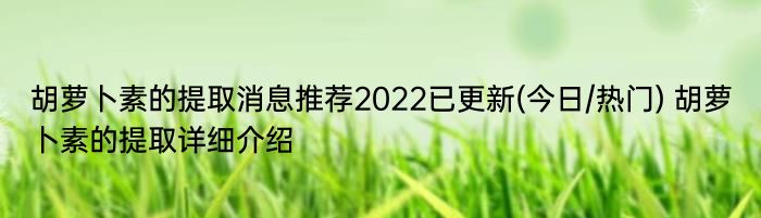 胡萝卜素的提取消息推荐2022已更新(今日/热门) 胡萝卜素的提取详细介绍