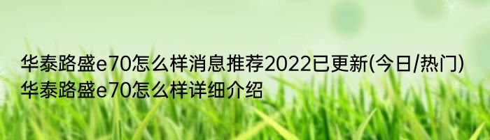 华泰路盛e70怎么样消息推荐2022已更新(今日/热门) 华泰路盛e70怎么样详细介绍