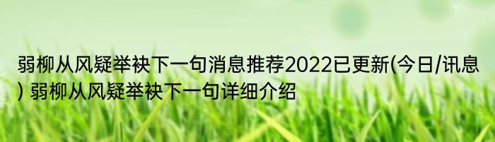 弱柳从风疑举袂下一句消息推荐2022已更新(今日/讯息) 弱柳从风疑举袂下一句详细介绍