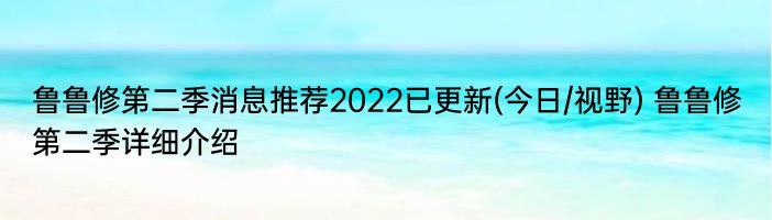 鲁鲁修第二季消息推荐2022已更新(今日/视野) 鲁鲁修第二季详细介绍