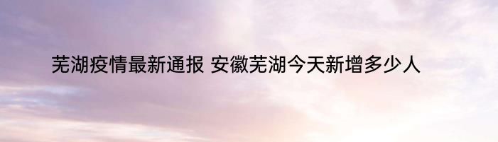 芜湖疫情最新通报 安徽芜湖今天新增多少人