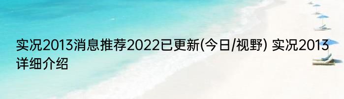 实况2013消息推荐2022已更新(今日/视野) 实况2013详细介绍